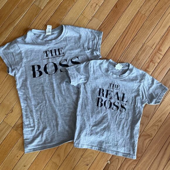 Bundle Mommy and Me Tees Boss Real Boss Graphic Gray Youth XS Women’s Small - Picture 1 of 5